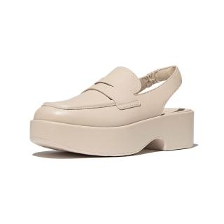 【FitFlop】F-LUMA 皮革方頭露跟樂福鞋-女(白石色)