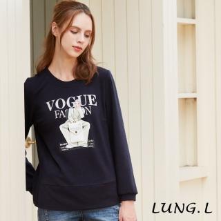 【LUNG.L 林佳樺】LQ78A藍色搭配女伶提包包膠印長袖女裝上衣(秋冬新品 加大尺碼)