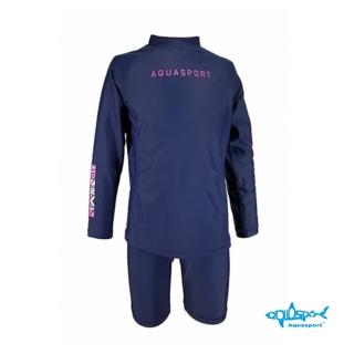 【Aquasport】兒童游泳防曬長袖套裝-粉(學生泳衣/長袖泳衣/兒童泳衣/大童泳衣/二件式泳衣/防曬泳衣)