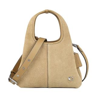 【COACH】COACH Lana 23拋光銀色C字LOGO麂皮拼接牛皮開口式手提/斜揹包(花生米)