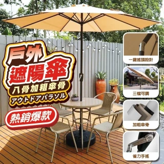 【Zhuyin】二代可轉向 戶外遮陽傘 擺攤太陽傘9尺套裝組含傘座傘套(庭院傘 海灘傘 沙灘傘 露營傘)