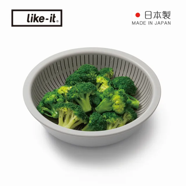 【like-it】日製淺型洗米瀝水盆2件組-多色可選(洗菜盆/洗米盆/料理盆)
