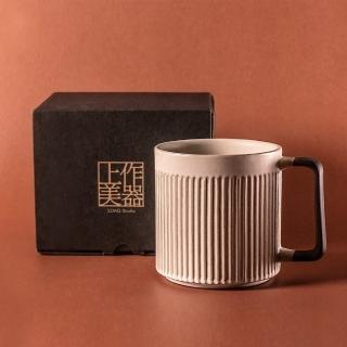 【上作美器】直紋馬克杯550ml-粉引白(大容量水杯 辦公室茶杯 啤酒杯 咖啡杯)