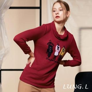 【LUNG.L 林佳樺】LQ85A紅色童趣貼布繡翻領長版長袖女裝上衣(秋冬新品 加大尺碼)