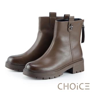 【CHOiCE】復古經典圓頭鋸齒厚底短靴(咖啡)