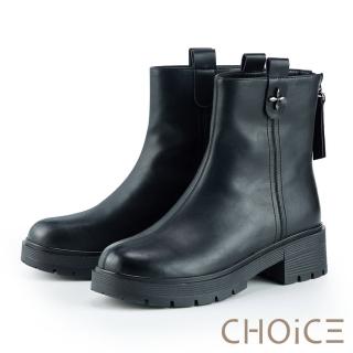 【CHOiCE】復古經典圓頭鋸齒厚底短靴(黑色)