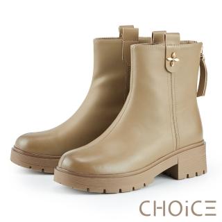 【CHOiCE】復古經典圓頭鋸齒厚底短靴(可可)