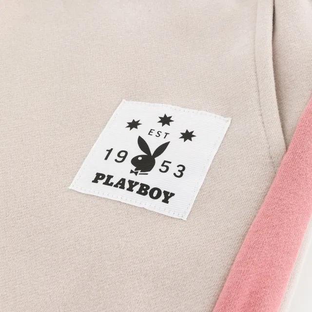 【PLAYBOY】內刷毛斜邊撞色休閒褲(杏色)