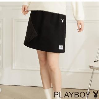 【PLAYBOY】內刷毛衍縫貼袋褲裙(黑色)