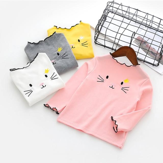 【Baby 童衣】長袖上衣 花邊領貓咪內搭服 女童上衣 88615(共４色)