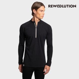 【Rewoolution】男 SILBERHORN 230g長袖半開襟[黑色]DB2MC905(羊毛衣 長袖半開襟 登山 吸濕排汗)