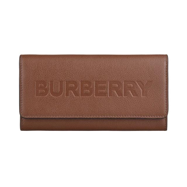 BURBERRY 巴寶莉 BURBERRY字母LOGO釦式小牛皮12卡長夾(棕)