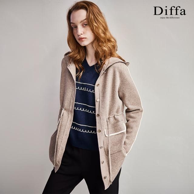 【Diffa】長版連帽貼袋設計毛衣外套-女