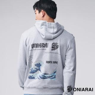 【BLUE WAY】男裝 潮流排版浪花鬼頭連帽厚 長袖 上衣-鬼洗