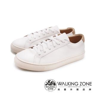 【WALKING ZONE】女 經典綁帶平底小白鞋 休閒鞋 女鞋(咖啡白)