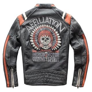 【米蘭精品】現貨+預購 真皮皮衣機車夾克(牛皮立領復古刺繡男外套74jo20)