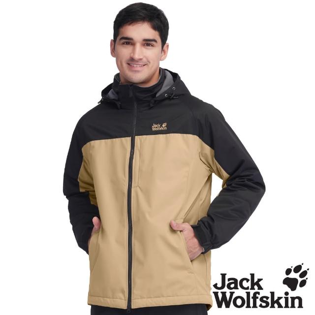 【Jack wolfskin 飛狼】男 經典款防風防潑水保暖外套 內刷毛衝鋒衣(黑配卡其)