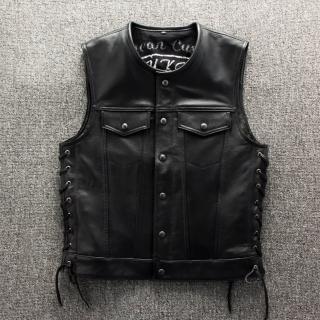 【米蘭精品】現貨+預購 真皮背心皮衣夾克(牛皮復古印花馬甲男外套74jo4)