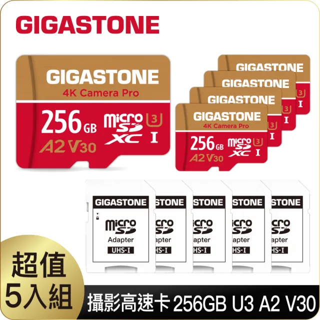 【Gigastone 立達國際】5入組 4K Camera Pro microSDXC UHS-Ⅰ U3 A2V30 256GB攝影高速記憶卡(GoPro/DJI)