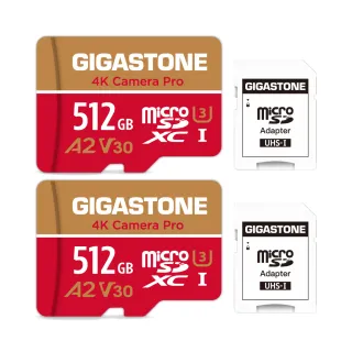 【GIGASTONE 立達】4K Camera Pro microSDXC UHS-Ⅰ U3 A2V30 512GB攝影高速記憶卡-2入組(GoPro/DJI)