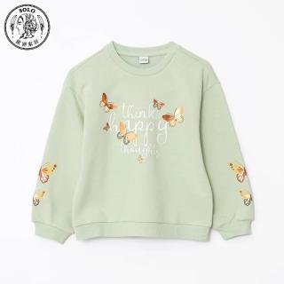 【SOLO 歐洲家居】LCW 湖水綠燙金蝴蝶 女童秋冬刷毛長袖上衣