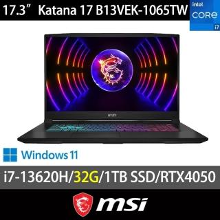 【MSI 微星】特仕版 17.3吋電競筆電(Katana 17/B13VEK-1065TW/i7-13620H/32GB/1TB SSD/RTX4050-6G/Win11)
