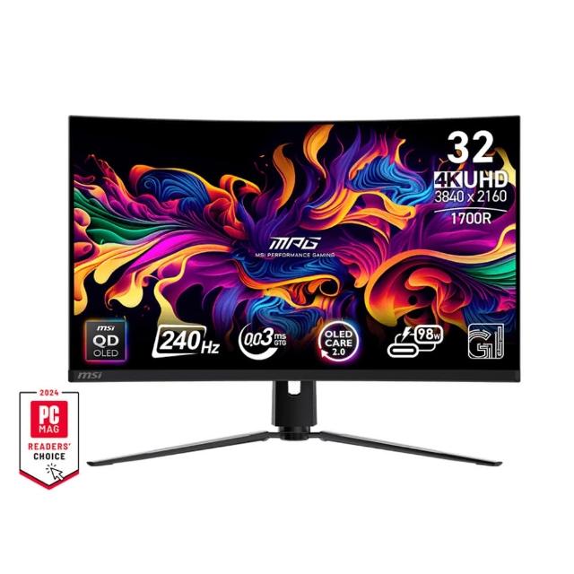 【MSI 微星】MPG 321CURX QD-OLED 32型 240Hz 曲面電競螢幕(1700R/AdaptiveSync/Type-C/HDR 400)