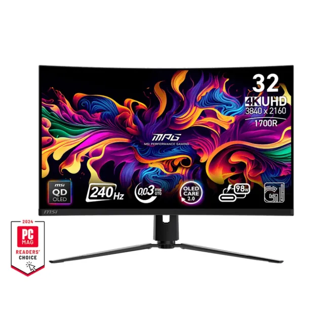 【MSI 微星】MPG 321CURX QD-OLED 32型 240Hz 4K 曲面電競螢幕(1700R/AdaptiveSync/Type-C/HDR 400)