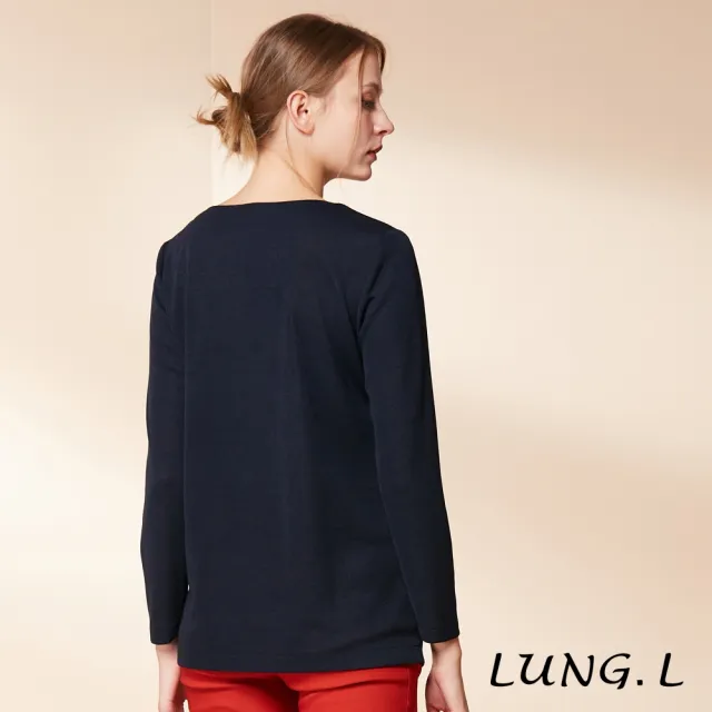 【LUNG.L 林佳樺】LR29A藍色前片拼接提花長版長袖女裝上衣(秋冬新品 加大尺碼)