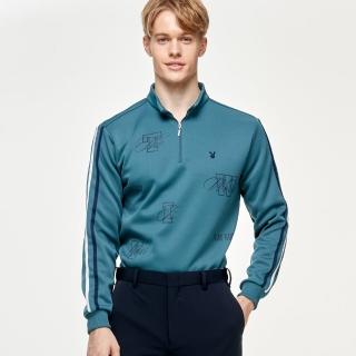 【PLAYBOY GOLF】男款運動學院風LOGO大字立領長袖厚上衣-綠(蓄熱保暖/GOLF/高爾夫球衫/AA24222-48)