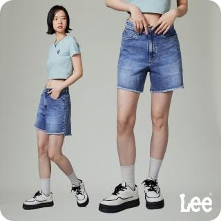 【Lee 官方旗艦】女裝 牛仔短褲 / 中腰 褲管抽鬚 中藍洗水(LB422017834)
