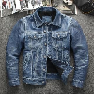【米蘭精品】現貨+預購 真皮皮衣機車夾克(牛皮翻領復古休閒男外套74jo2)