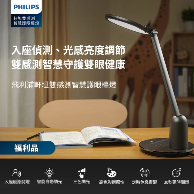 Philips 飛利浦 福利品 66136 軒坦雙感測智慧護眼檯燈