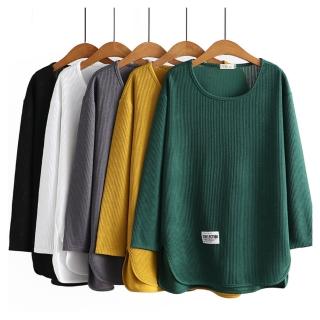 【ASister 小姊姊】大尺碼長袖上衣☆*圓領純色豎條貼標籤*Plus+T恤(5色 XL-4XL #AS1067 S5 9762)