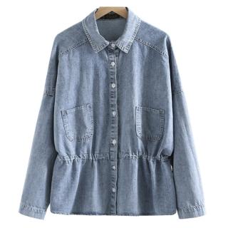 【ASister 小姊姊】秋裝｜大尺碼外套☆*襯衫領雙口袋收腰*Plus+牛仔外套(1色 XL-4XL #AS1056 B4 401)