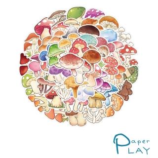 【Paper Play】創意多用途防水貼紙-繽紛彩色卡通蘑菇 51枚入(防水貼紙 行李箱貼紙 手機貼紙 水壺貼紙)