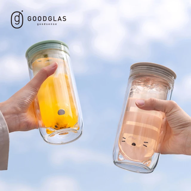 GOODGLAS ZOO ZOO雙層隨手玻璃杯400ml-小熊&小貓