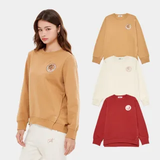 【Hang Ten】女裝-寬鬆落肩側開衩刷毛大學T(多色選)