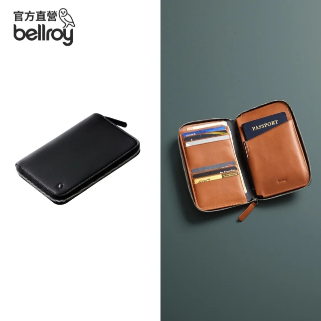 Bellroy 官方直營 Travel Folio 真皮拉鍊護照套 - RFID防盜(經典黑)