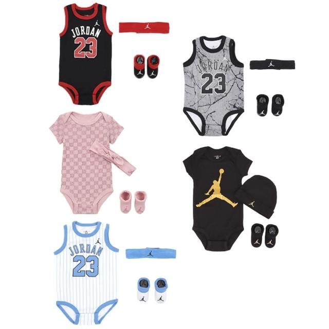 【NIKE 耐吉】包屁衣 Jordan Baby Bodysuits 純棉 嬰兒 小朋友 禮盒 三件組 單一價(JD2433054NB-002)