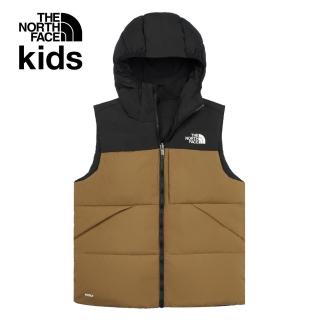 【The North Face 官方旗艦】北面兒童棕色DWR防潑水舒適保暖兩面穿連帽羽絨背心｜89XRYW2