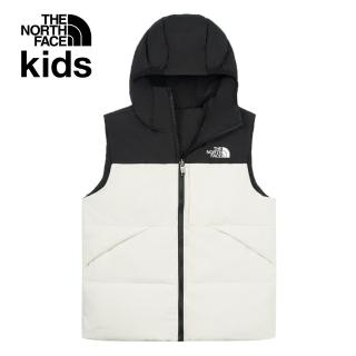 【The North Face 官方旗艦】北面兒童米白色DWR防潑水兩面穿連帽羽絨背心｜89XRROU