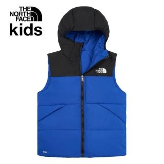 【The North Face 官方旗艦】北面兒童藍色DWR防潑水舒適保暖兩面穿連帽羽絨背心｜89XREF1