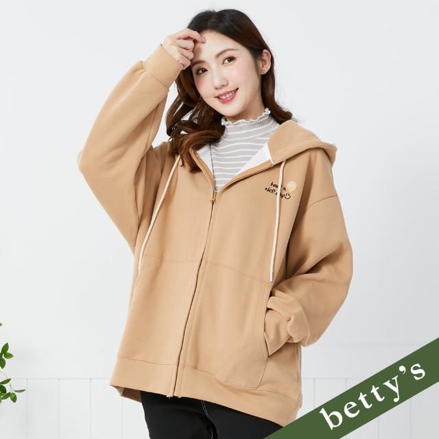 【betty’s 貝蒂思】繡字連帽抽繩口袋棉質休閒外套(卡其)