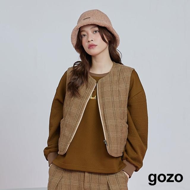 【gozo】格紋羊毛鋪棉拉鍊背心(兩色)