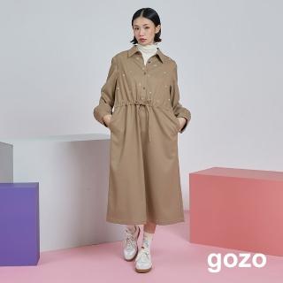 【gozo】gozo幾何繡花澎袖綁帶長袖洋裝(兩色)