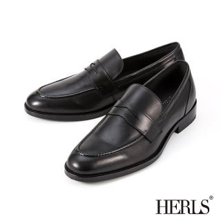 【HERLS】男鞋系列-全真皮經典雙縫線便仕樂福鞋 面試通勤(黑色)