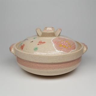 【福介商店】日本土鍋 萬古燒 粉紅花紋 6號深陶鍋(砂鍋 湯鍋 日本製陶瓷)