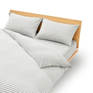 【MUJI 無印良品】棉天竺被套/S/混淺灰橫紋