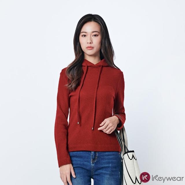 【KeyWear 奇威名品】質感羊毛純色長版休閒連帽上衣(共2色)